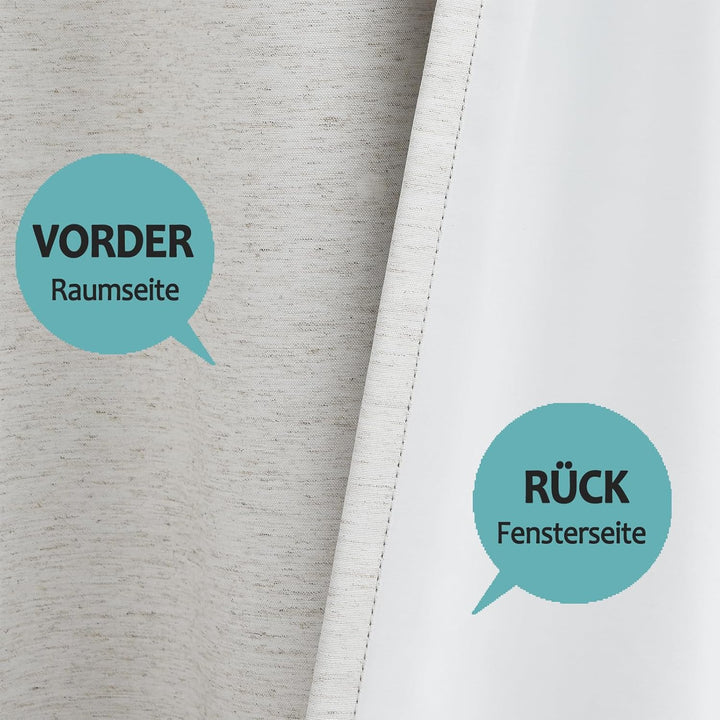 Treatmentex Blickdichte Vorhänge Thermogardine mit Ösen Verdunkelungsvorhang Natur Wärmeisolierende