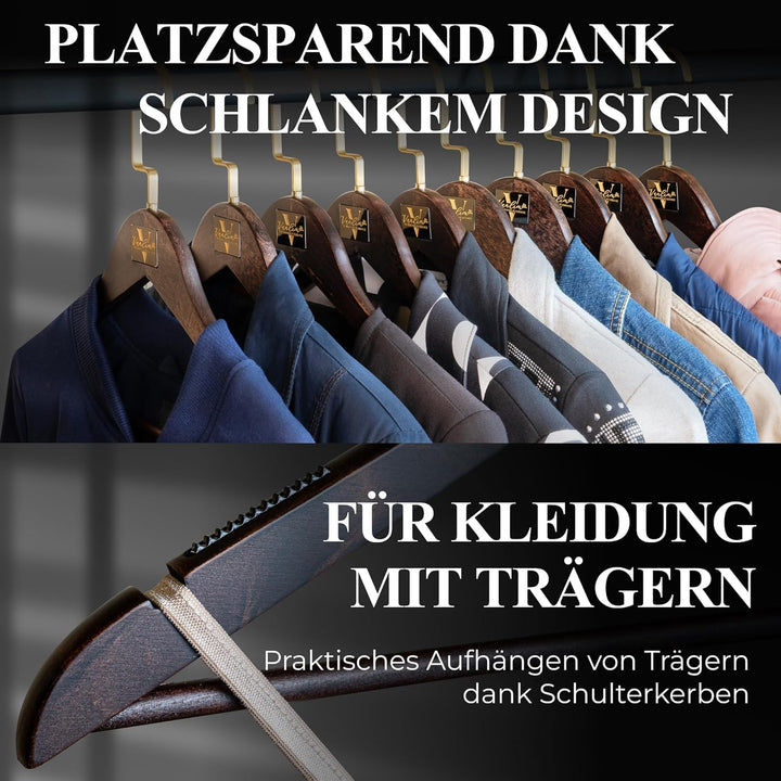 Vanlim Premium Kleiderbügel aus Lotusholz – Extra Stabil, Platzsparend & rutschfest – Elegante Holz-