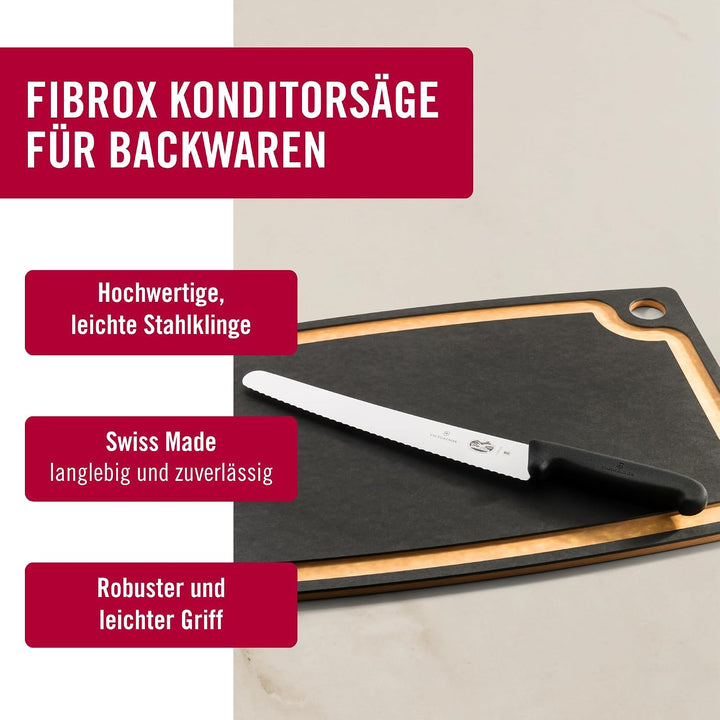 Victorinox Fibrox Konditorsäge mit Wellenschliff, Langes Küchenmesser für Kuchen und Backwaren, 26 c