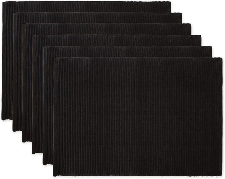 DII Basic Everyday Tischset aus 100% Baumwolle, gerippt, 33 x 48 cm, Schwarz, 6 Stück, Schwarz