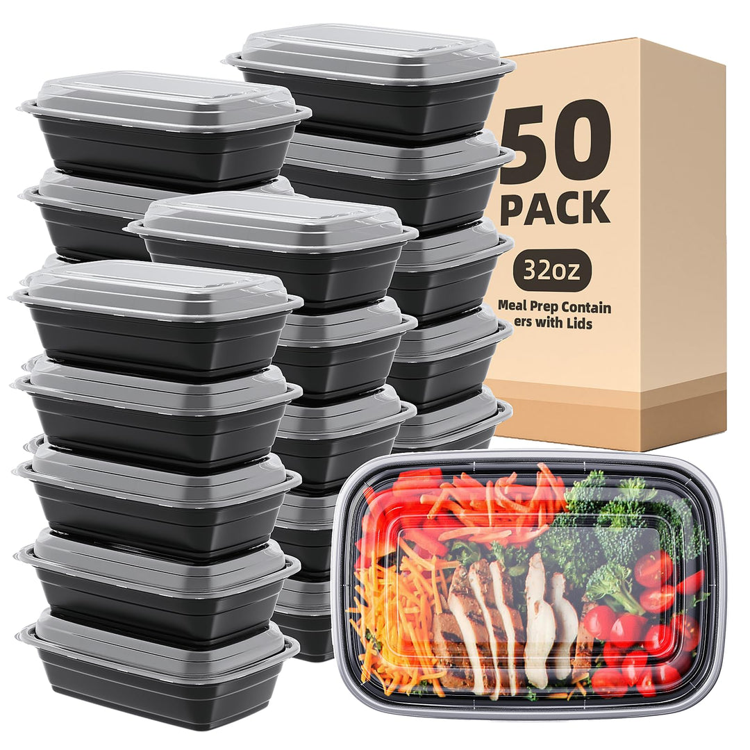 Femora 50 Pack 32 oz wiederverwendbare Mahlzeit Prep Container mit Deckel - Bento Kunststoff Lunch B
