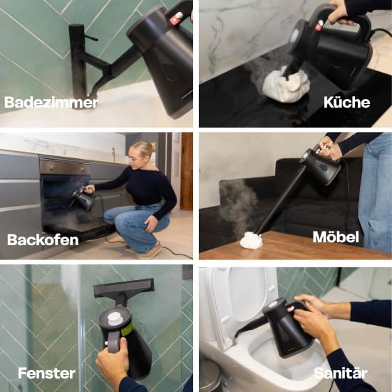 TS Compact Handdampfreiniger – 15 Zubehörteile – 1200 W, 2,6 bar – Nass- und Trockenfunktion – Handd