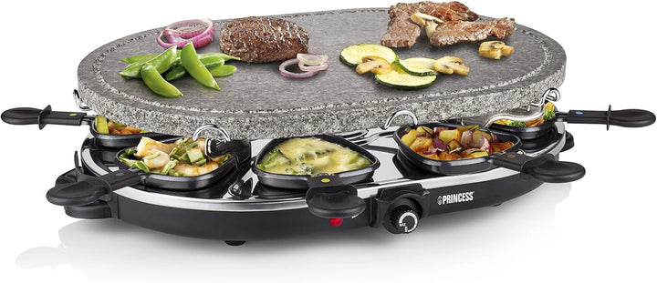 Princess ovaler Raclette-Stein Grill, 1200 Watt, regelbarer Thermostat, für 8 Personen, antihaftbesc