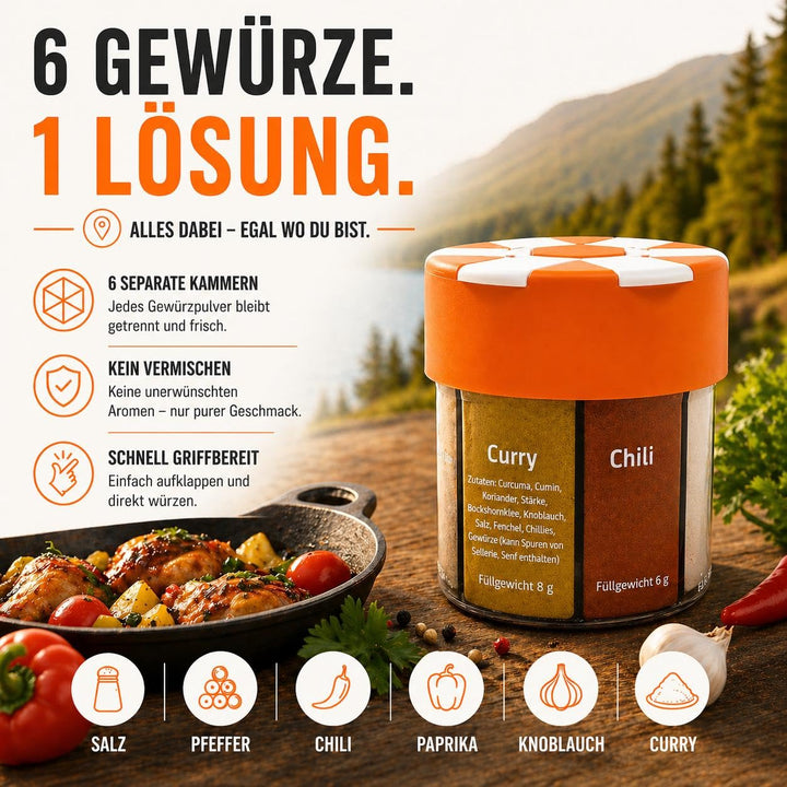 5x ration1 Gewürzstreuer XXL 6 in 1, 5er Set Gewürz-Streuer für Camping, Wandern, Outdoor Aktivitäte
