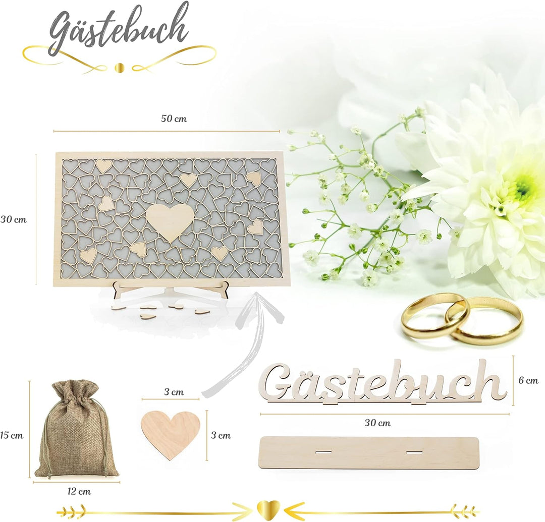Wedding Gästebuch Hochzeit mit Holzherzen I Perfekt Hochzeitsdeko I 101 Herzen I Holzen Rahmen zum B