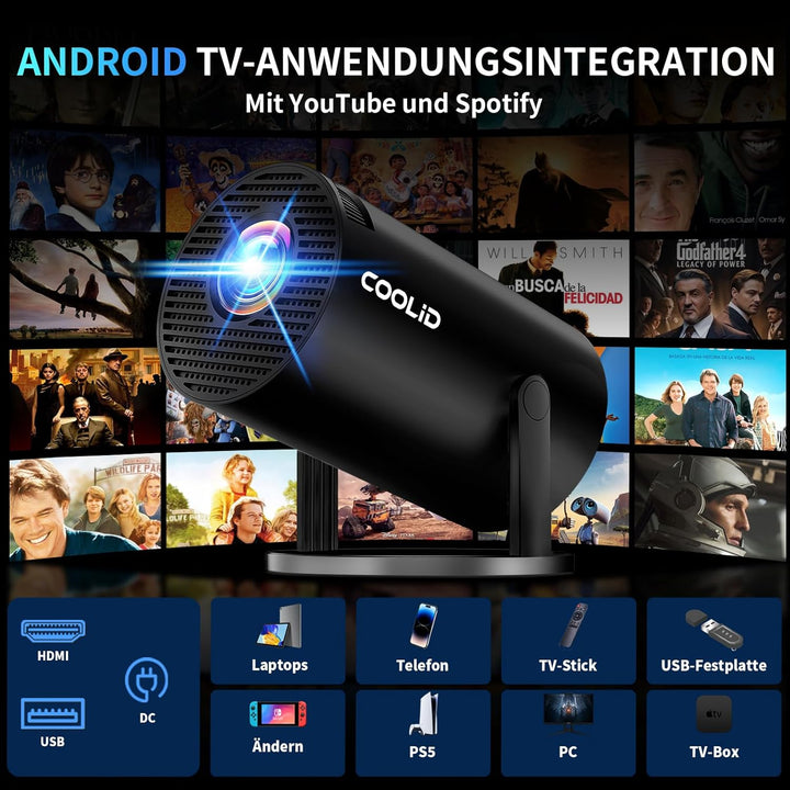Mini Beamer Unterstützt 4K 1080P 2026 Neuer Tragbarer Projektor mit 5G WiFi 6 und BT 5.4 Beamer Klei