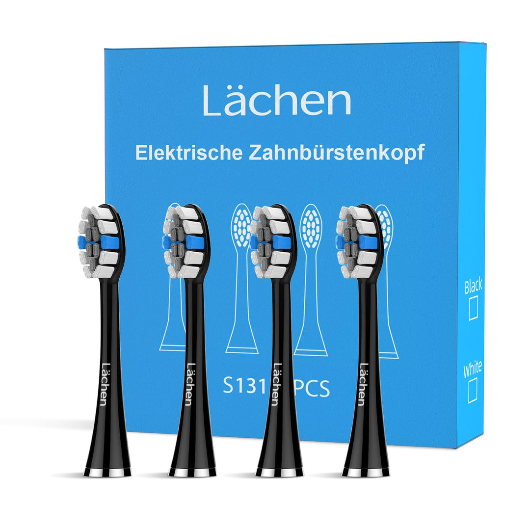 Lächen Ersatzbürstenkopf,Passend für alle elektrischen Zahnbürsten von Lächen, 4 Stück (S131 schwarz