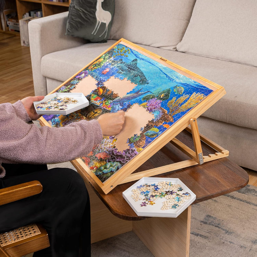 Becko Adjustable Wooden Puzzle Board Jigsaw Puzzle Plateau Puzzle Easel for Adults and Kids for Puzz