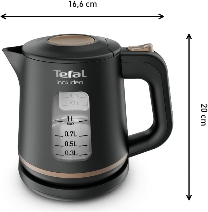 Tefal KI5338 Includeo Wasserkocher | Fassungsvermögen: 1 Liter | Anti-Rutsch-Griff | einfach abzules