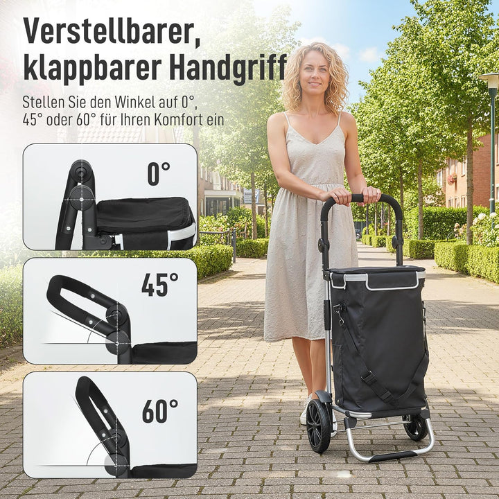 HOMCOM 3-in-1 Einkaufstrolley klappbar mit 40L Kapazität belastbar Trolley bis 25kg Einkaufswagen mi
