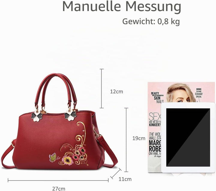 NICOLE&amp;DORIS Handtaschen Damen Mode Schultertasche Geldbörse Retro Umhängetasche Frau Tote Stickerei