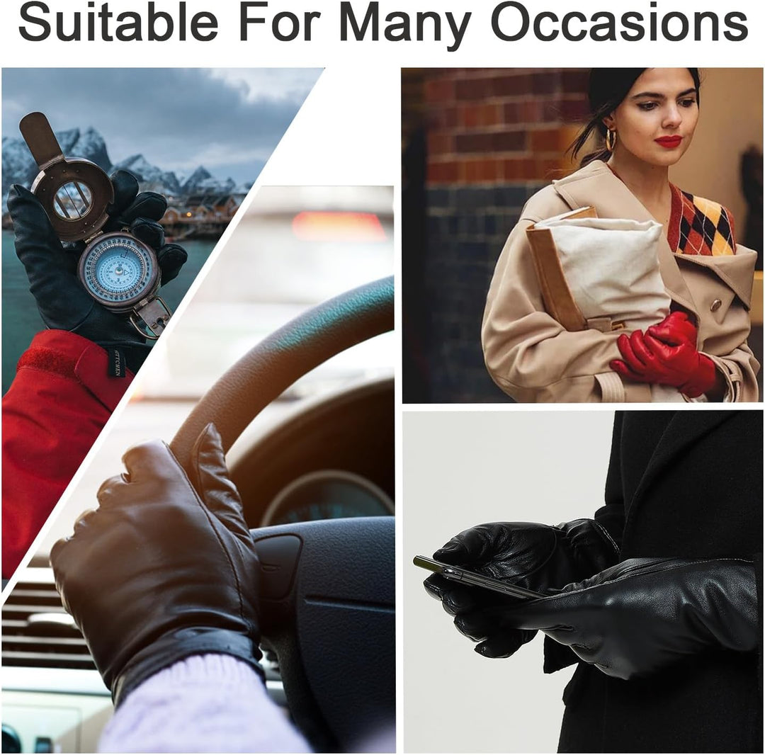 ZLUXURQ Damen Weiche Echte Lammfell Leder Touchscreen Winter Fahrhandschuhe Kaschmir Oder Wolle gefü