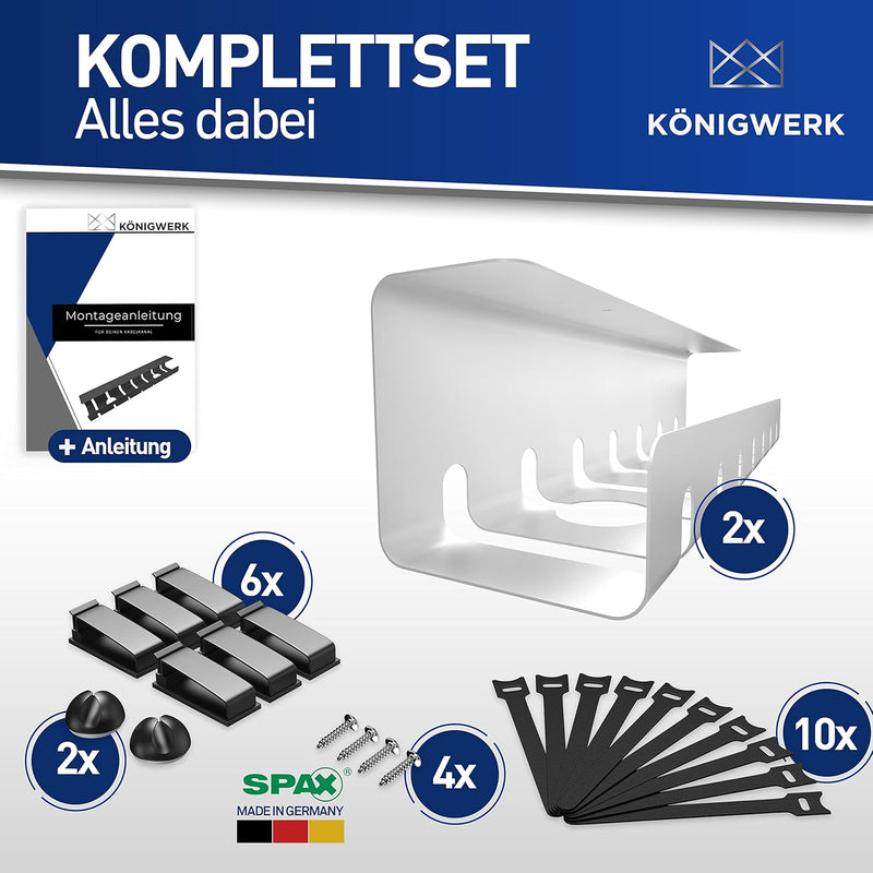 Königwerk Kabelkanal Schreibtisch fürs Kabel Management - Inkl. Zubehör - Tisch Kabelführung Kabelma