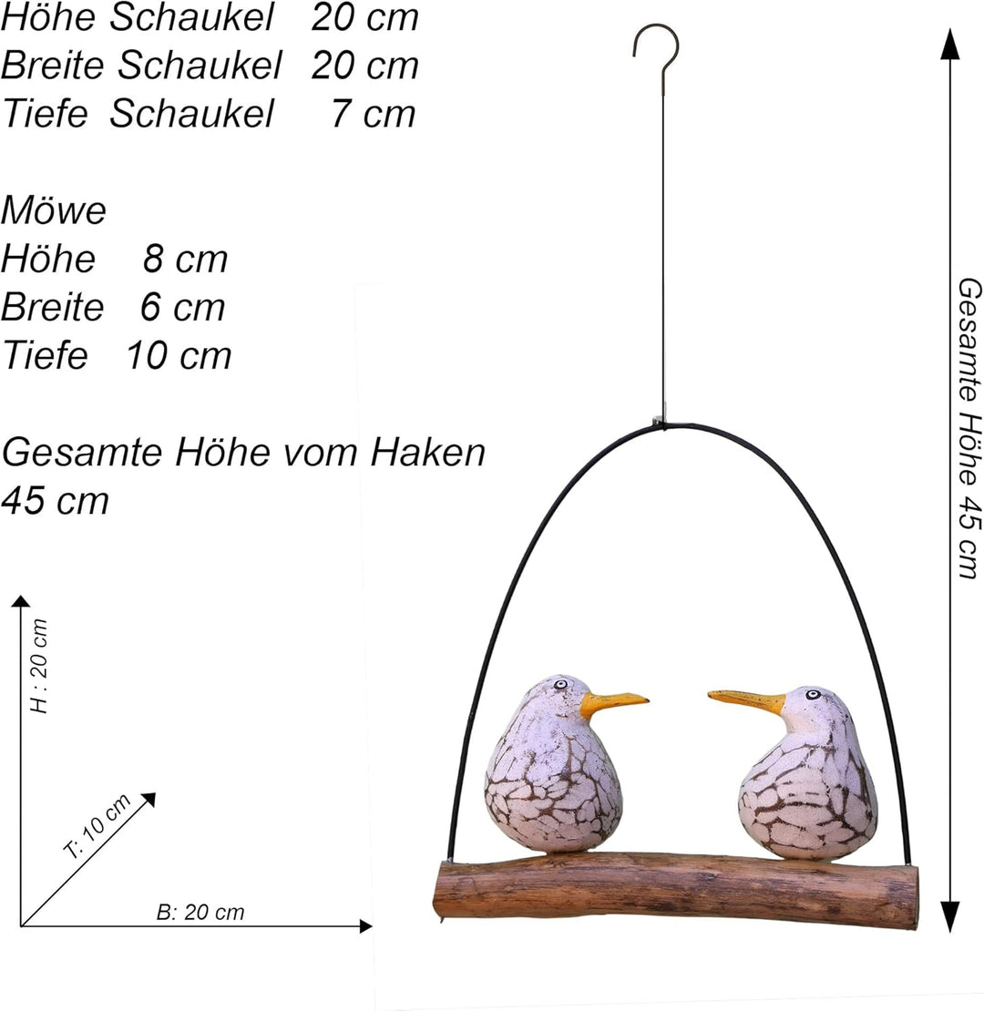 ART-CRAFT Zwei schaukelnde Möwen aus Holz auf Treibholzstück im romantischen Landhaus-Stil mit White