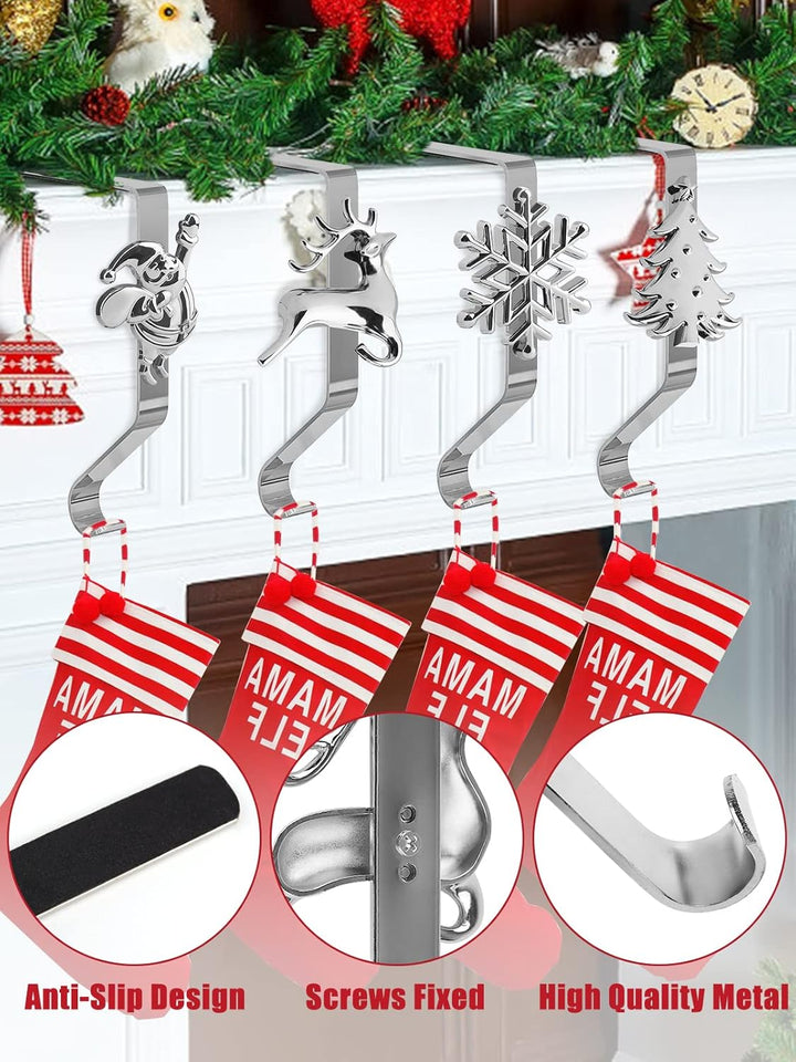 4 Stück Weihnachtsstrumpf Halter für Kamin, Kalolary 4 Stile Weihnachtsstrumpfhalter für Kaminsims R