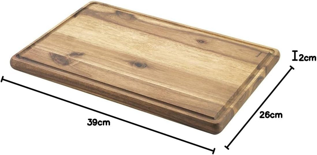 Metaltex Schneidebrett aus Akazienholz mit Saftrille, 39 x 26 x 2 cm, Braun 39 x 26 x 2 cm Braun, 39
