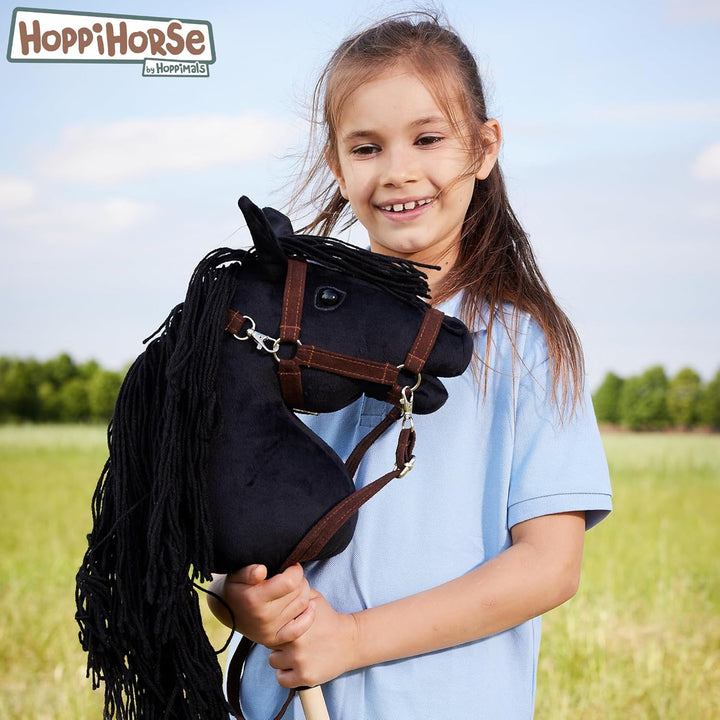 HOPPIHORSE Steckenpferd mit Trense - A3 - Hobby Horse mit Zügeln, Schultergurt, Schweif - hochwertig