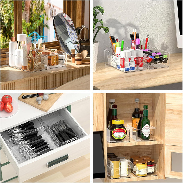 FINEW Kühlschrank Organizer 8er Set (4 Gross/4 Mittel Behälter), Stapelbare Speisekammer Vorratsbehä
