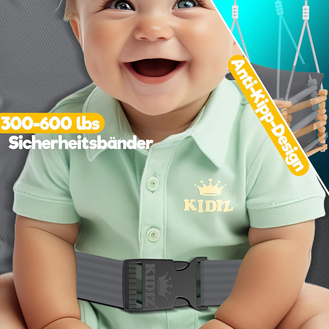 KIDIZ® Babyschaukel Kinderschaukel für Babys ab 6 Monaten und Kleinkinder bis 3+ Jahre | Holzschauke