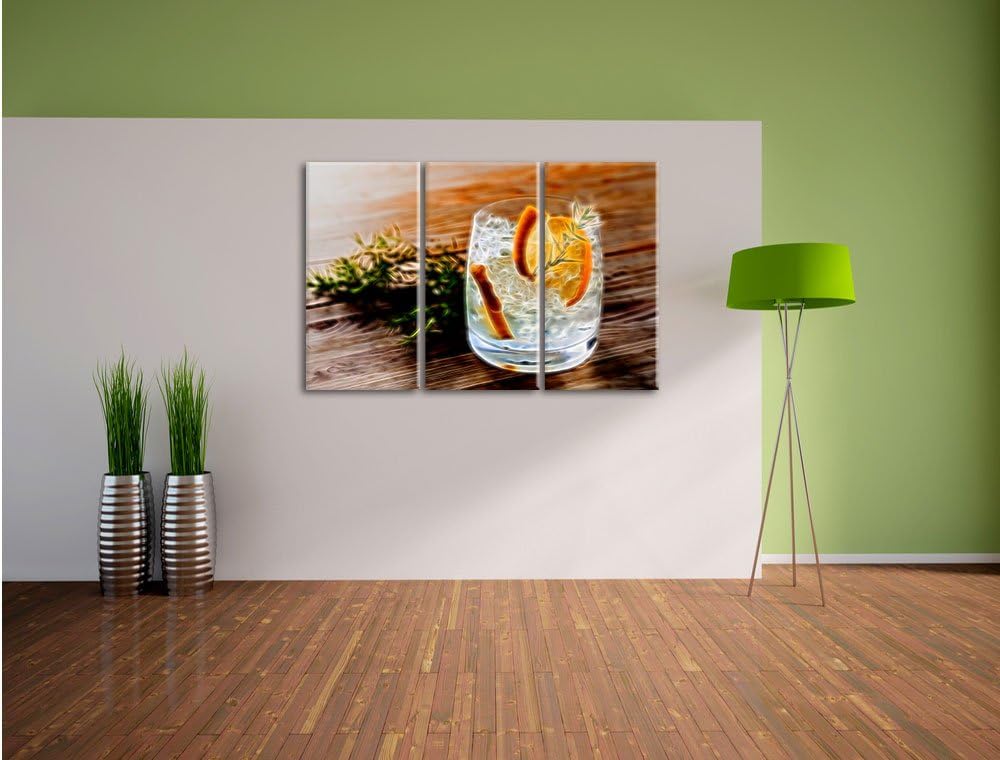 Pixxprint Gin Tonic, Lemon, Drinks on Ice Neon Lights Effekt 3-Teiler Leinwandbild 120x80 Bild auf L