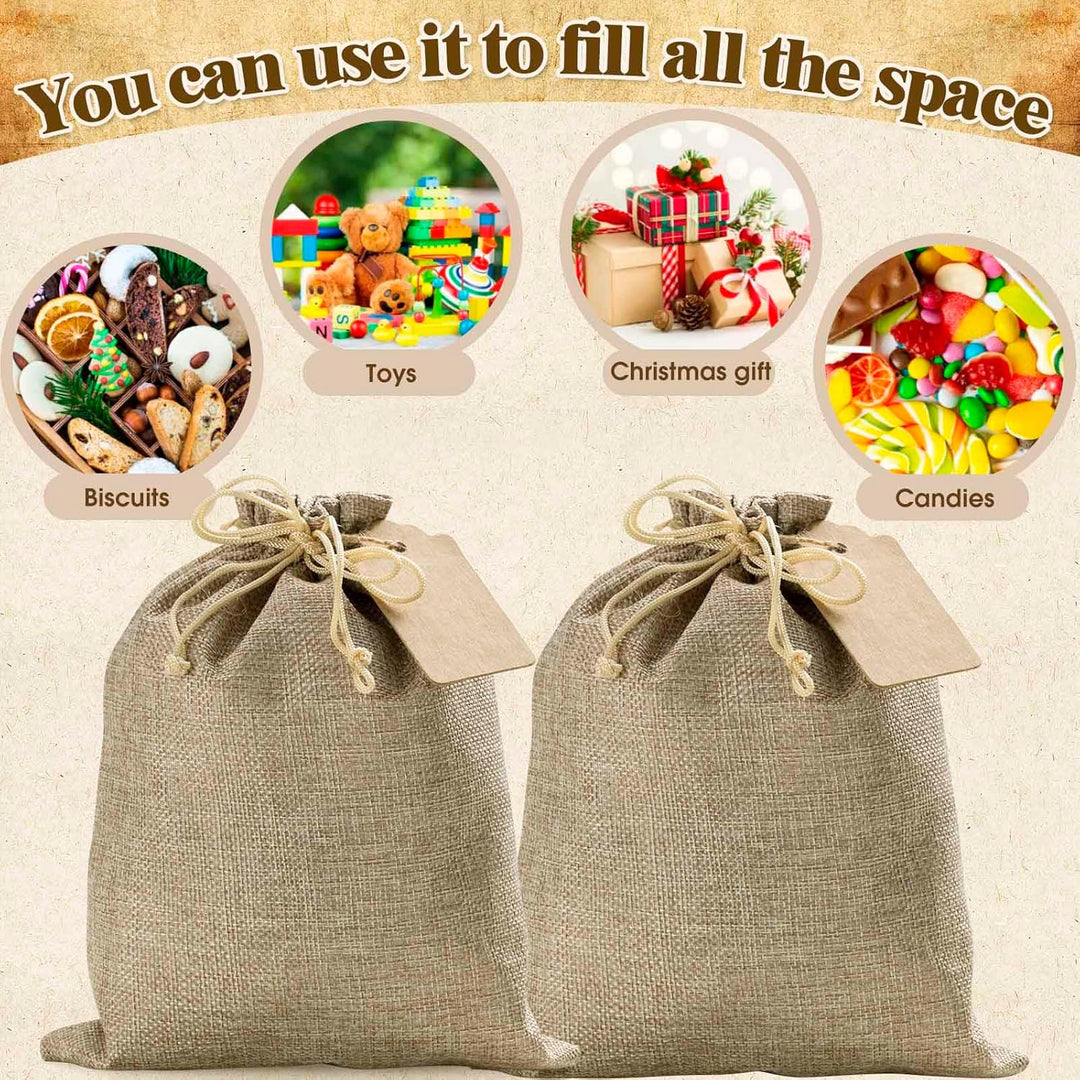 25 Stück Sackleinen-Geschenkbeutel mit Kordelzug und Geschenkanhängern & Schnur, 17x22 cm Party-Favo
