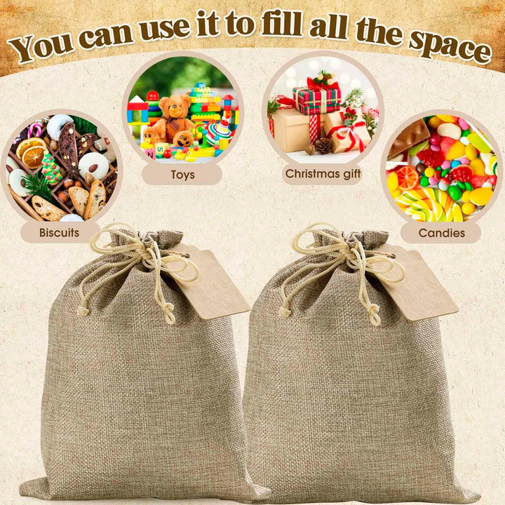 25 Stück Sackleinen-Geschenkbeutel mit Kordelzug und Geschenkanhängern & Schnur, 17x22 cm Party-Favo