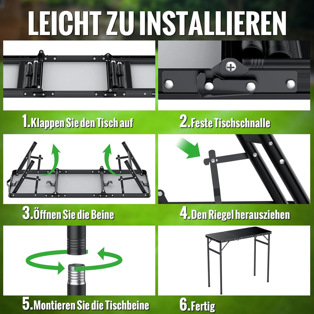 GARLLEN Klappbarer Campingtisch, 90x40cm mit 3 Höhenverstellbar(27/51/75cm), Stabiler Tragbar Klappt