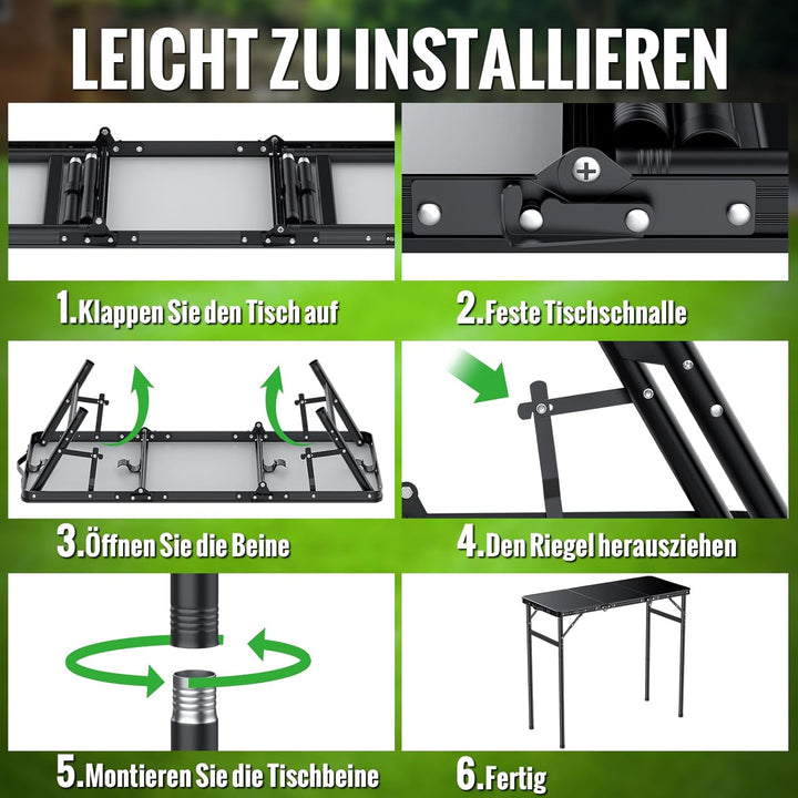 GARLLEN Klappbarer Campingtisch, 90x40cm mit 3 Höhenverstellbar(27/51/75cm), Stabiler Tragbar Klappt