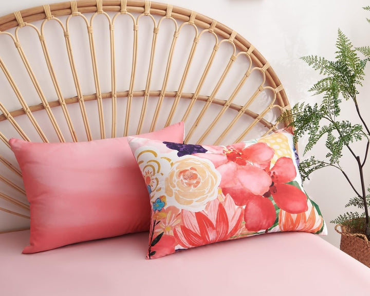 Lanqinglv Bettwäsche 155x220 Rot Bunt Blumenmuster Wende Bettwäsche Set Bohemian Boho Stil,Bettbezug