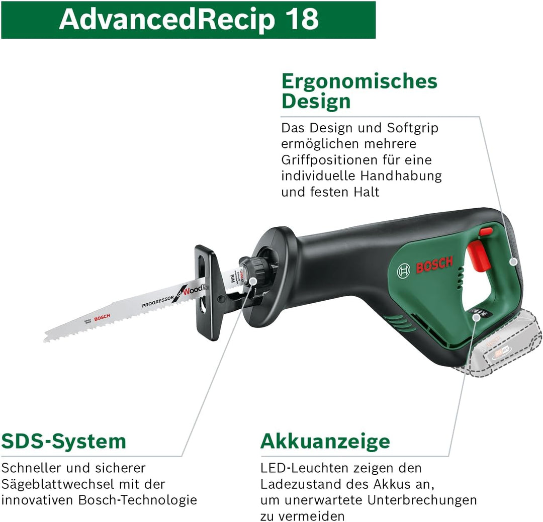Bosch Akku Säbelsäge AdvancedRecip 18 (ohne Akku, 18 Volt System, im Karton) AdvancedRecip 18 I ohne