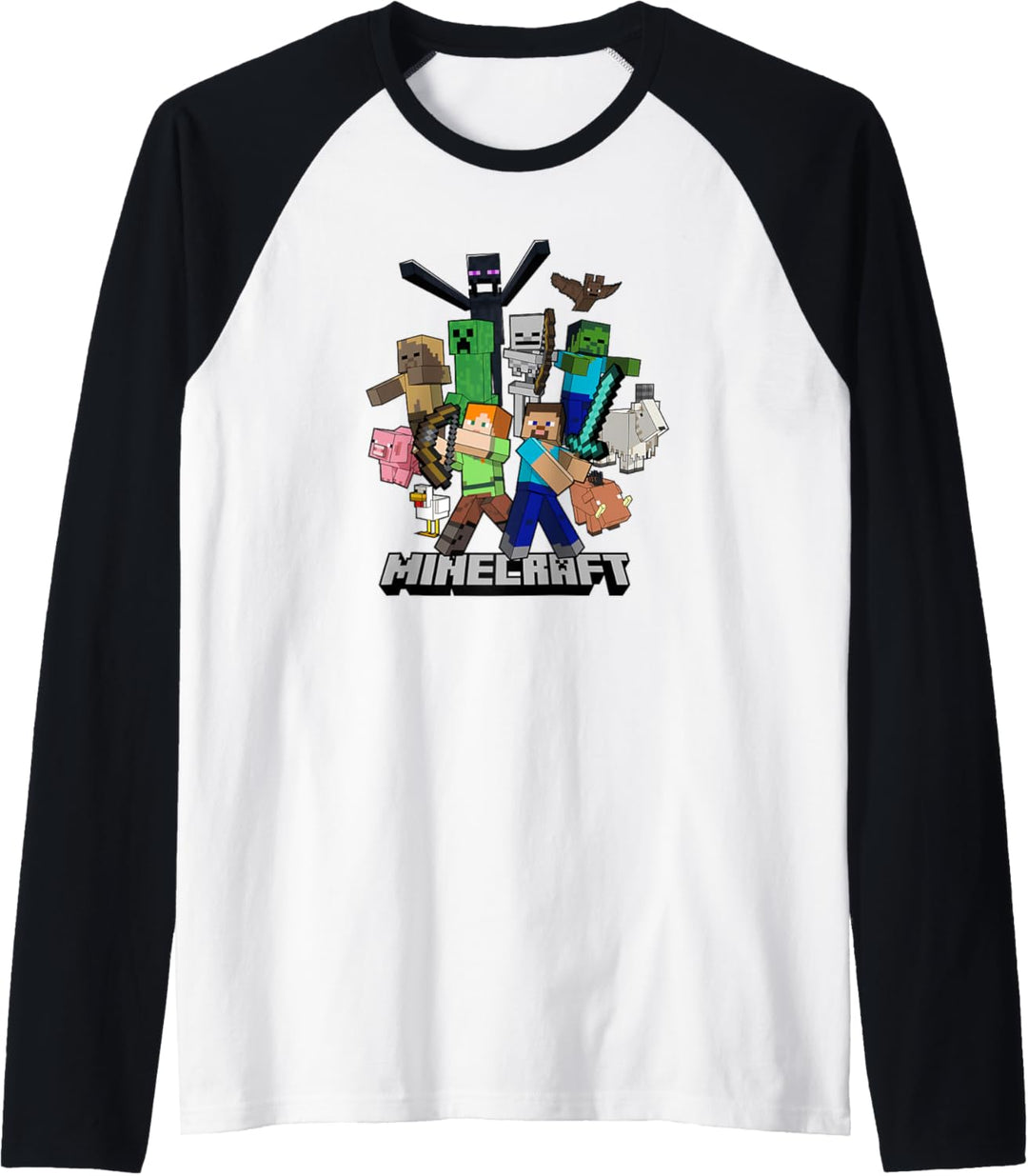 Minecraft Heroes & Enemies Group Shot Raglan