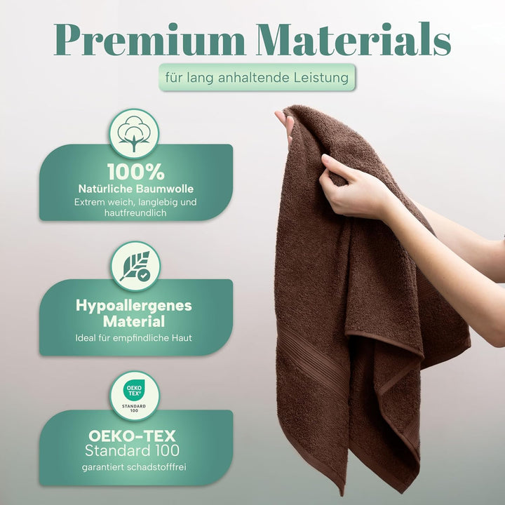 NatureMark 8er Pack Frottier Handtücher 50x100cm, 100% Baumwolle, Schokobraun, 50 x 100 cm, Schokobr