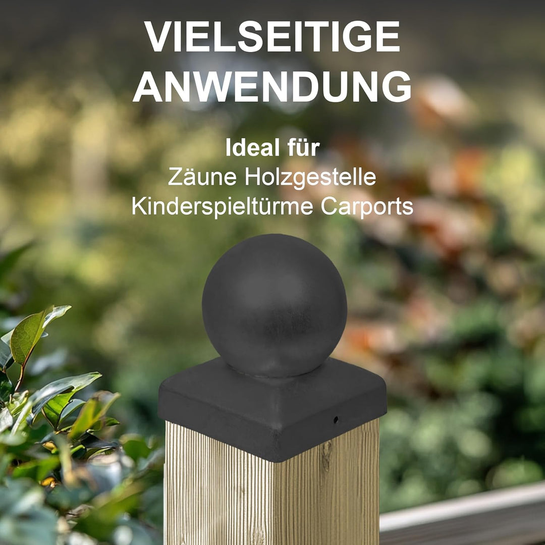 Pfostenkappe Kugel | Stahl Schwarz pulverbeschichtet | 91 x 91 mm | 10 Stück | Abdeckkappe für Garte