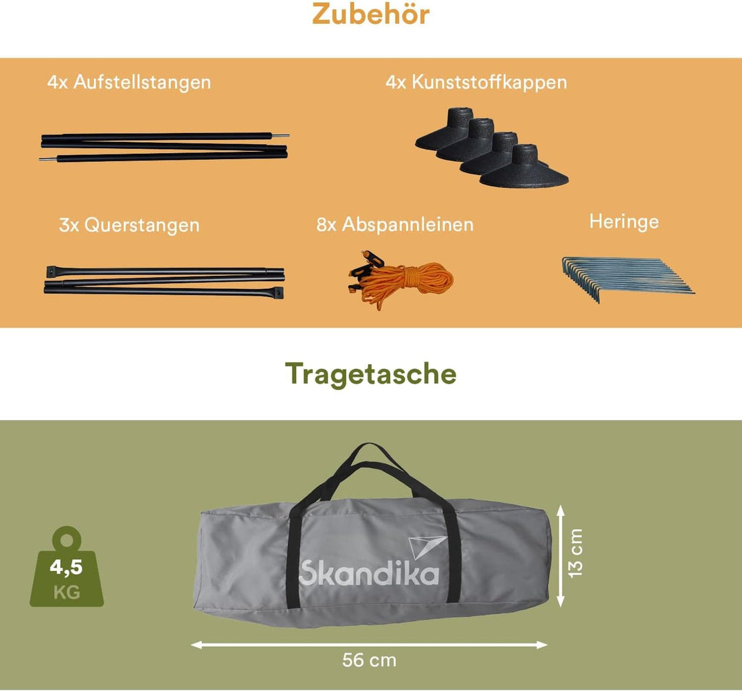 Skandika Windschutz Bora 4,5 m / 6 m | Camping Sichtschutz mit Stangen, stabil, sturmfest, ohne Bohr