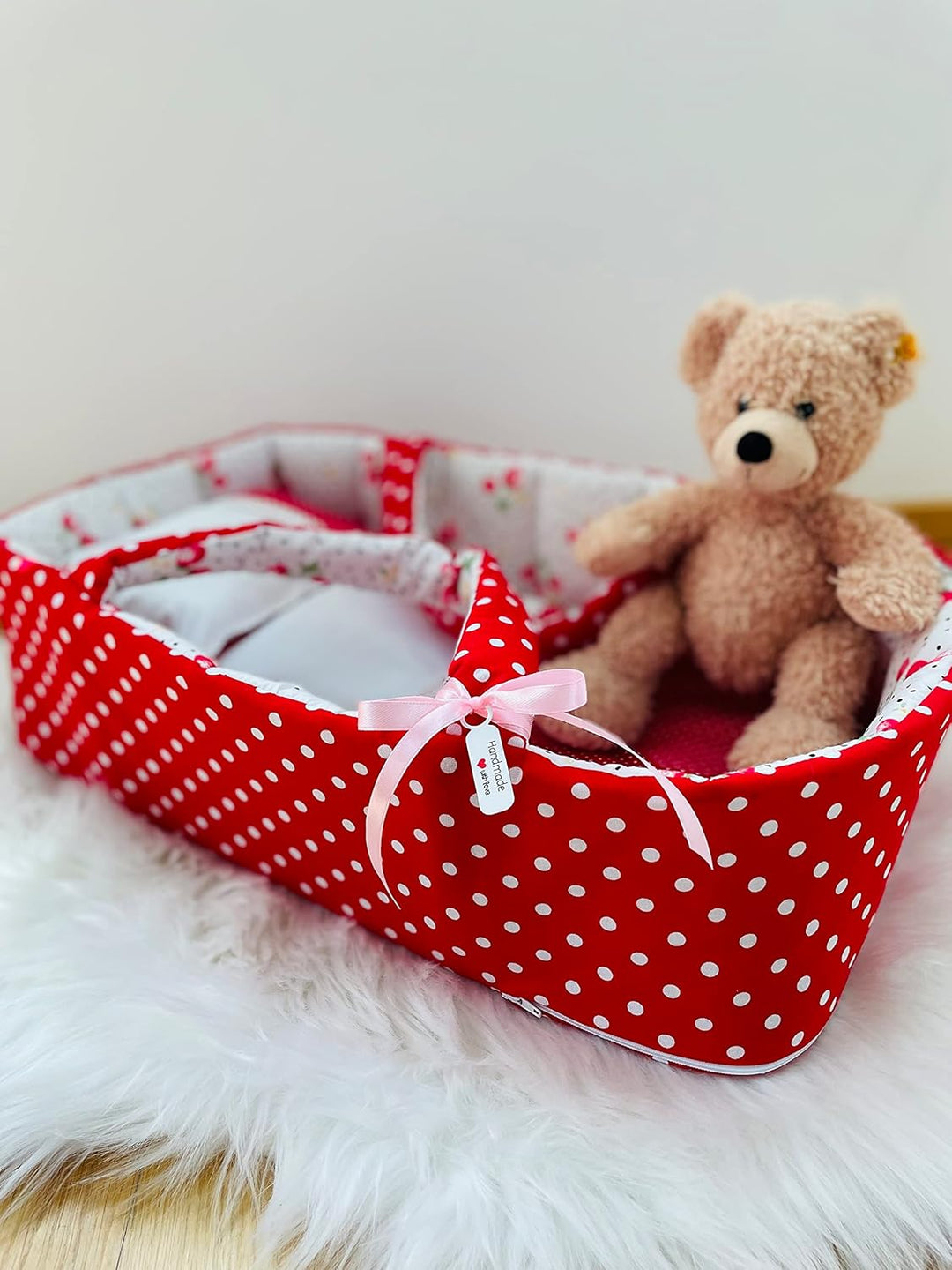 Puppentragetasche aus Baumwolle für Puppen 50-55 cm, Rot, Waschbar