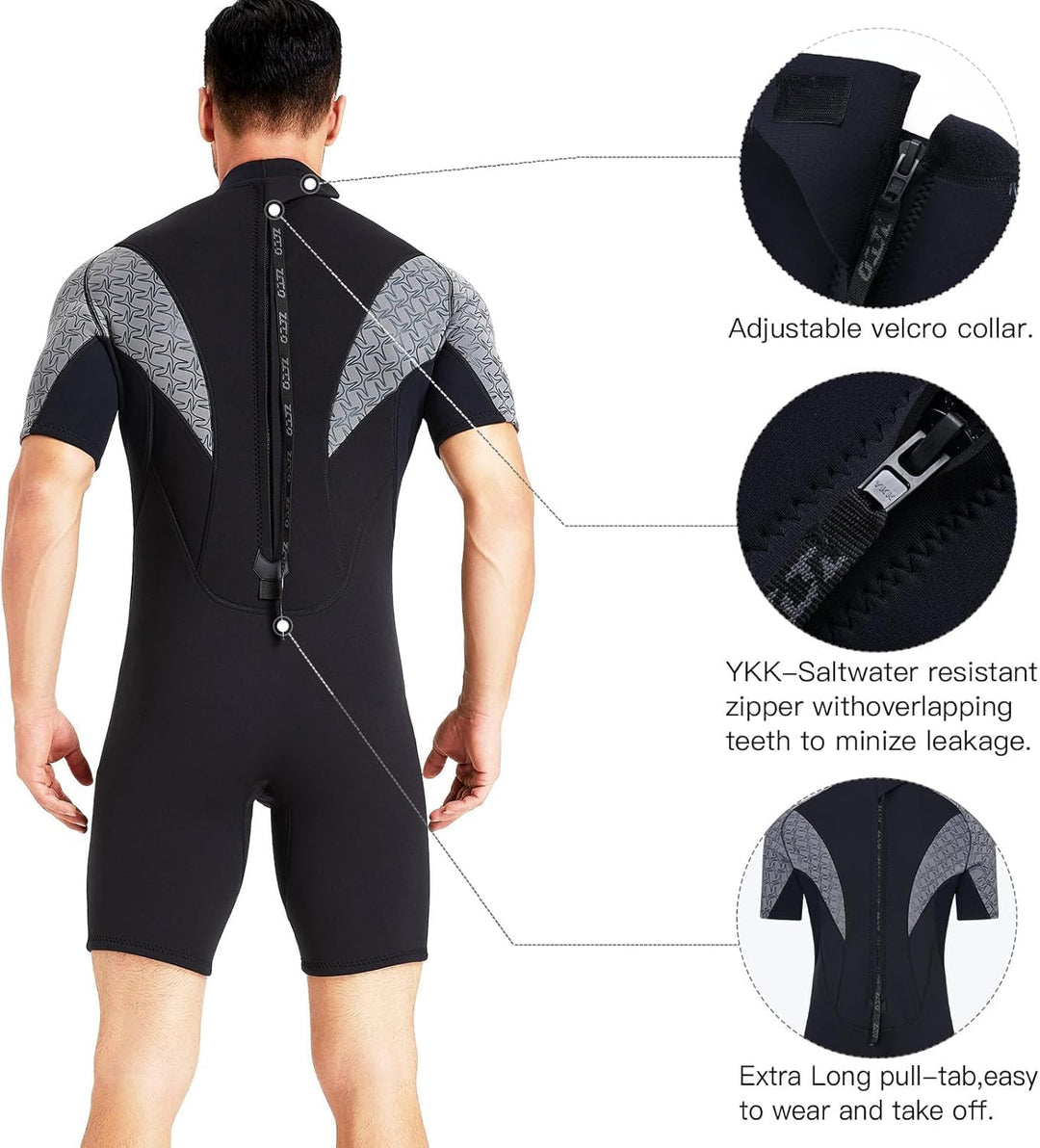 Neoprenanzug Damen Rückenreissverschluss Kurzer Neoprenanzug Herren 3mm Neopren Kurzarm Neoprenanzug