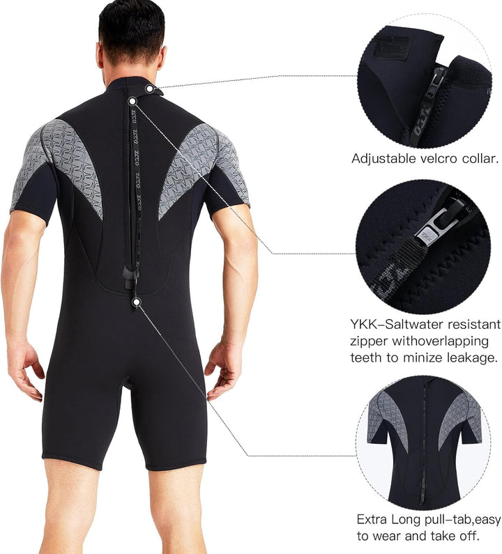 Neoprenanzug Damen Rückenreissverschluss Kurzer Neoprenanzug Herren 3mm Neopren Kurzarm Neoprenanzug