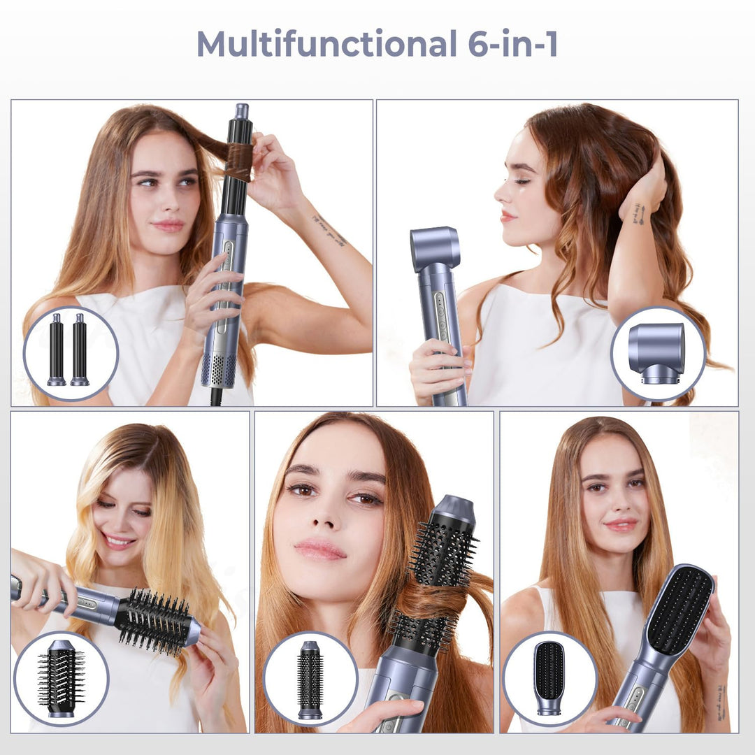 Hairstyler Set, Warmluftbürste Set, 6 in 1 Air styler, Haarstyler mit Lockenstab, 110000 RPM, Negati