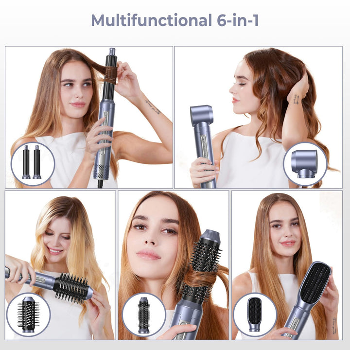 Hairstyler Set, Warmluftbürste Set, 6 in 1 Air styler, Haarstyler mit Lockenstab, 110000 RPM, Negati