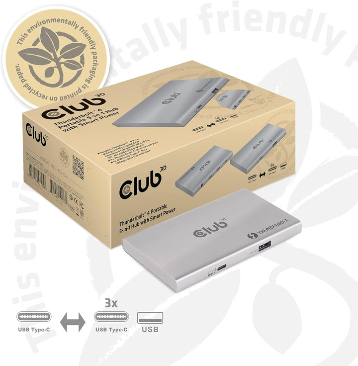 Club 3D CSV-1580 Certified Thunderbolt 4 Portable 5-in-1 Hub with Smart Power, CSV-1580