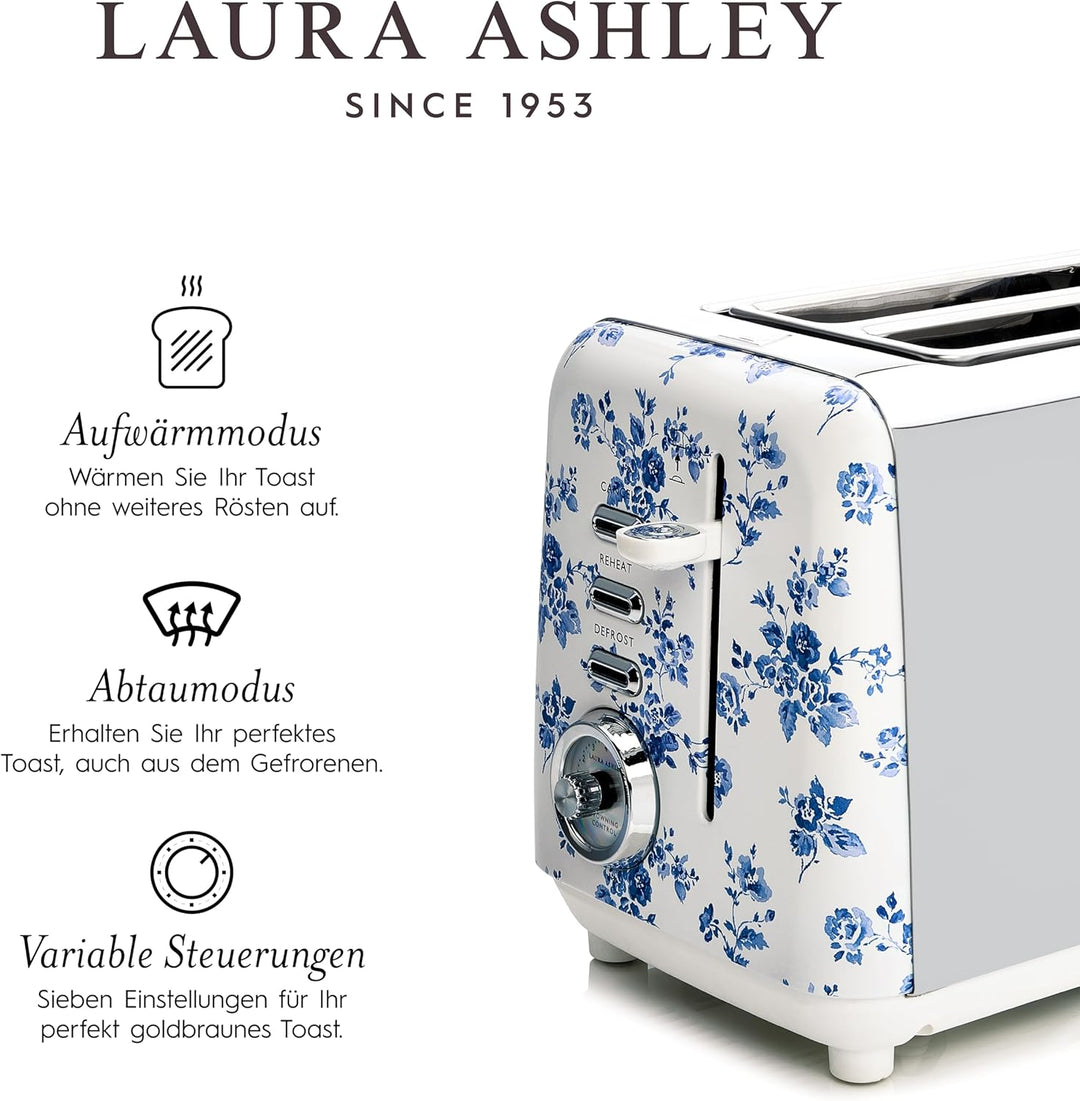 VQ Laura Ashley 2-Scheiben-Toaster mit einstellbaren Heiz-, Auftau- und Aufwärmmodi - Edelstahl Vint