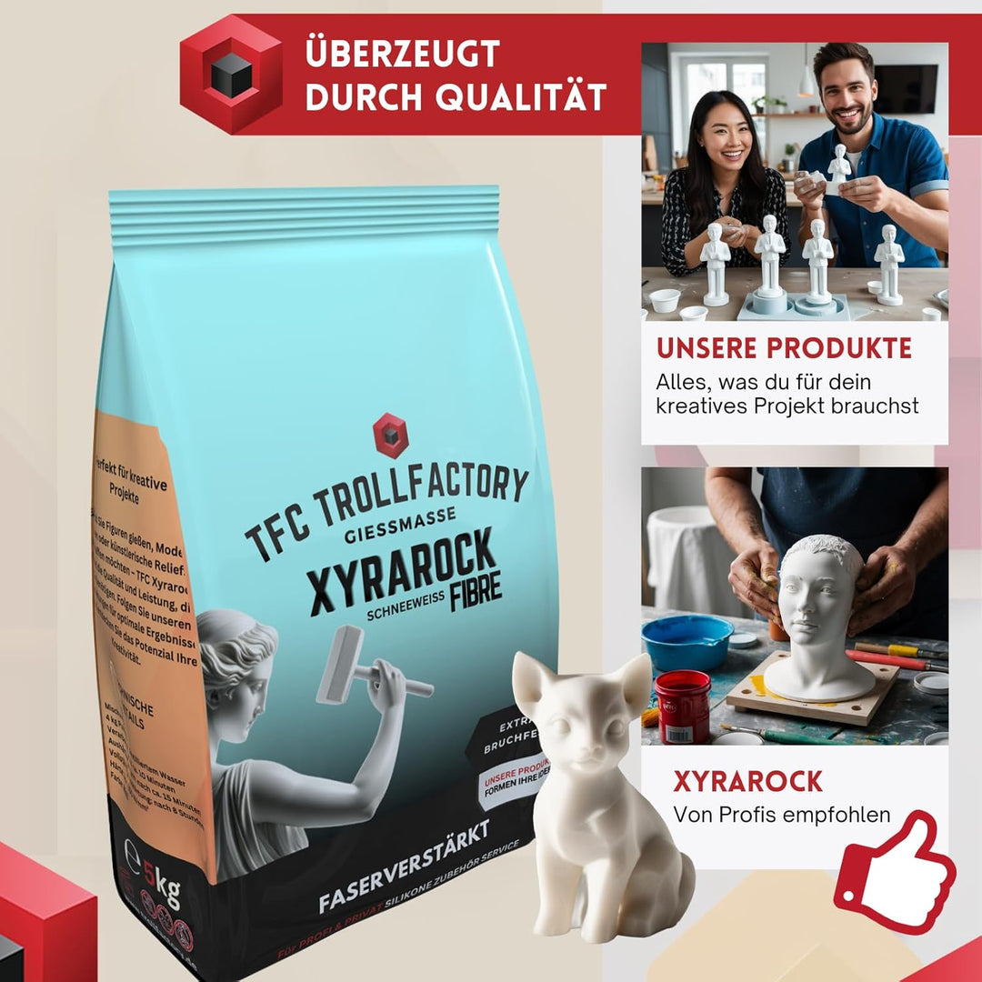 TFC Xyrarock FIBRE Giesspulver 5 kg – Extra Bruchfest, Faserverstärkt, Schneeweiss, Ideal für Kunst