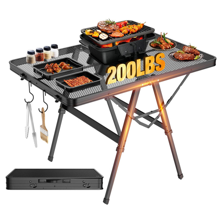 Raynesys Klappbarer Grilltisch mit Mesh-Tischplatte, 3ft Höhenverstellbarer Faltbarer Campingtisch a