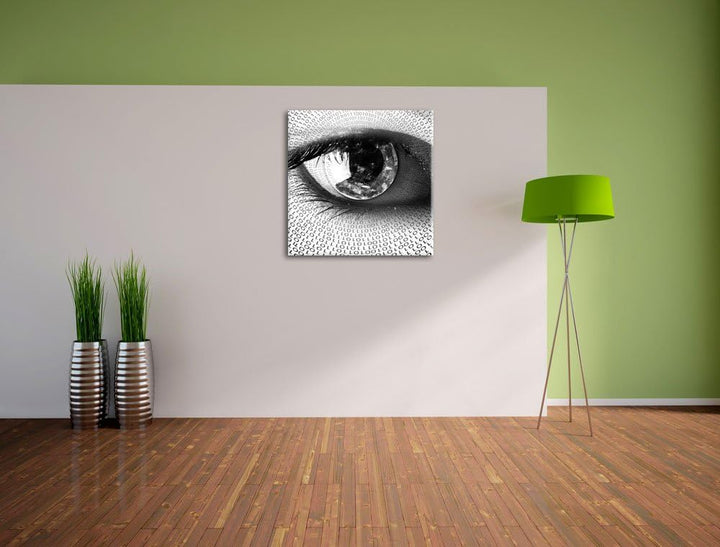 Pixxprint Auge mit binärischen Code Schwarz/Weiss, Format: 70x70 auf Leinwand, 70x70