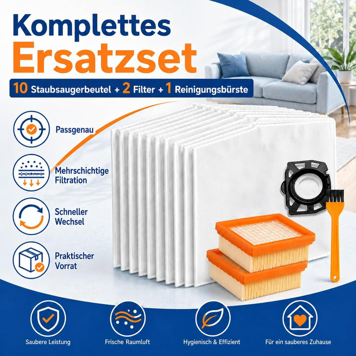 10 Stück Staubsaugerbeutel + 2 Stück Filter Ersatzset Kompatibel mit Kärcher WD4 WD5 WD6 WD5P WD6P M