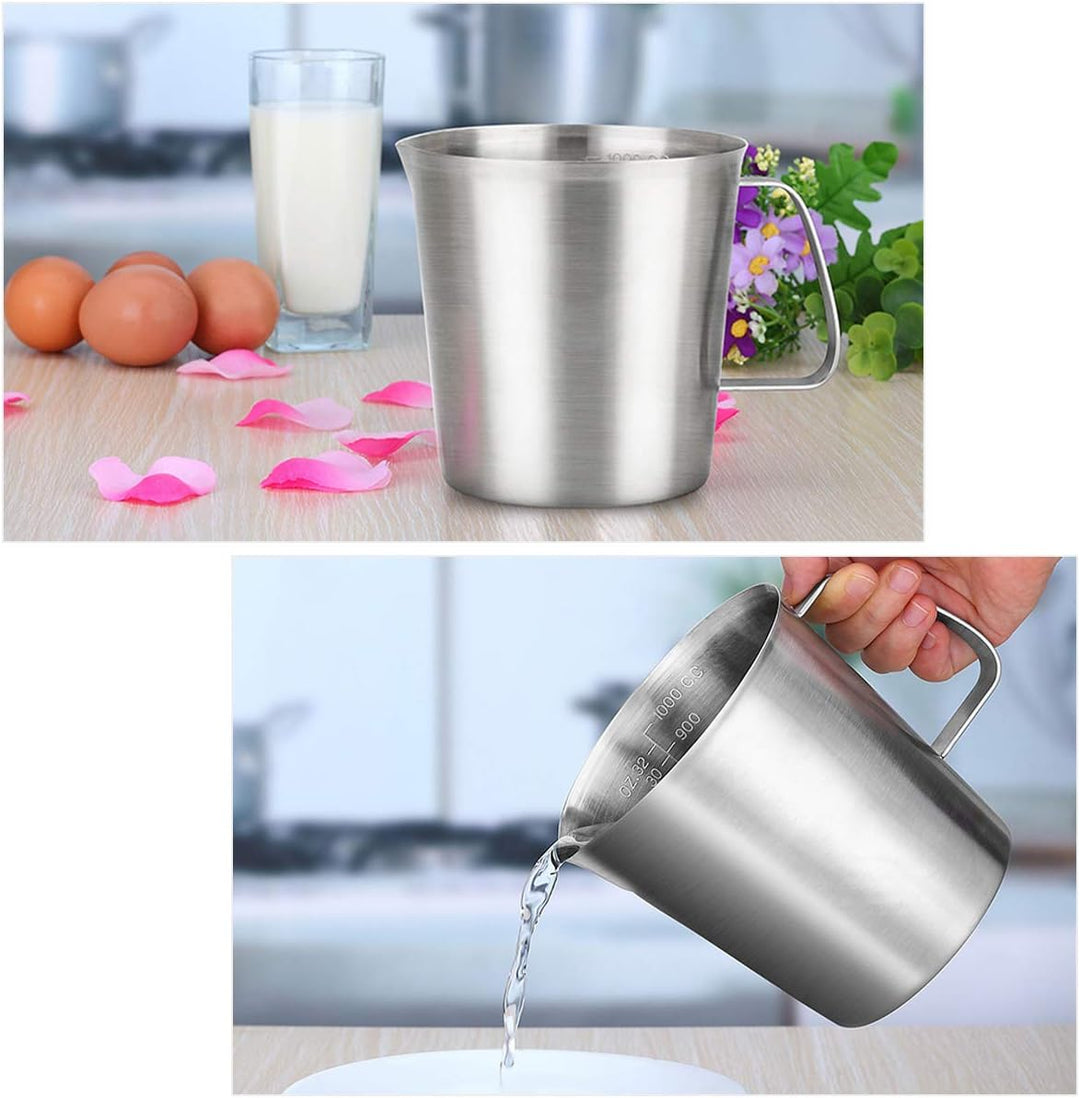 Kitchnexus Messbecher Edelstahl 1L, Milchkännchen Messkanne Milk Pitcher für Küche Kaffee Latte Capp