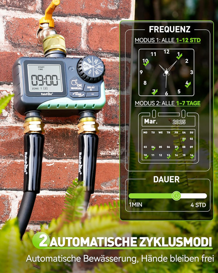 RAINPOINT Bewässerungscomputer 2 ausgängen mit Messingeinlass und -auslass Regenverzögerung/manuelle