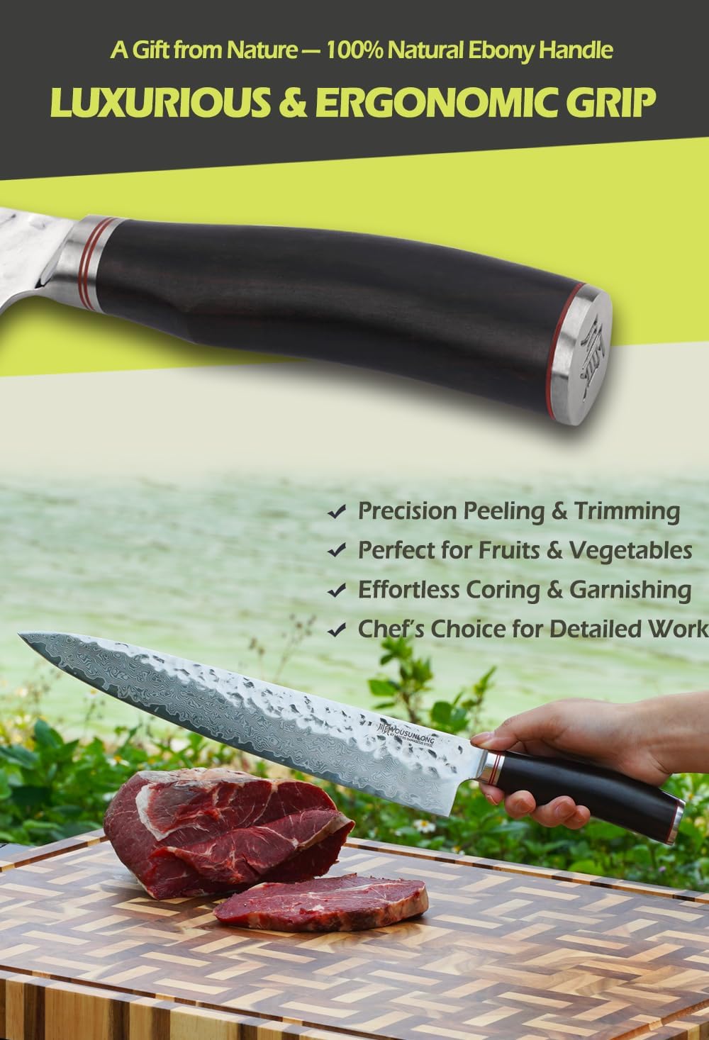 YOUSUNLONG Ebony Damastmesser Kochmesser Large - professionelles Kochmesser mit VG10 Damastklinge 30