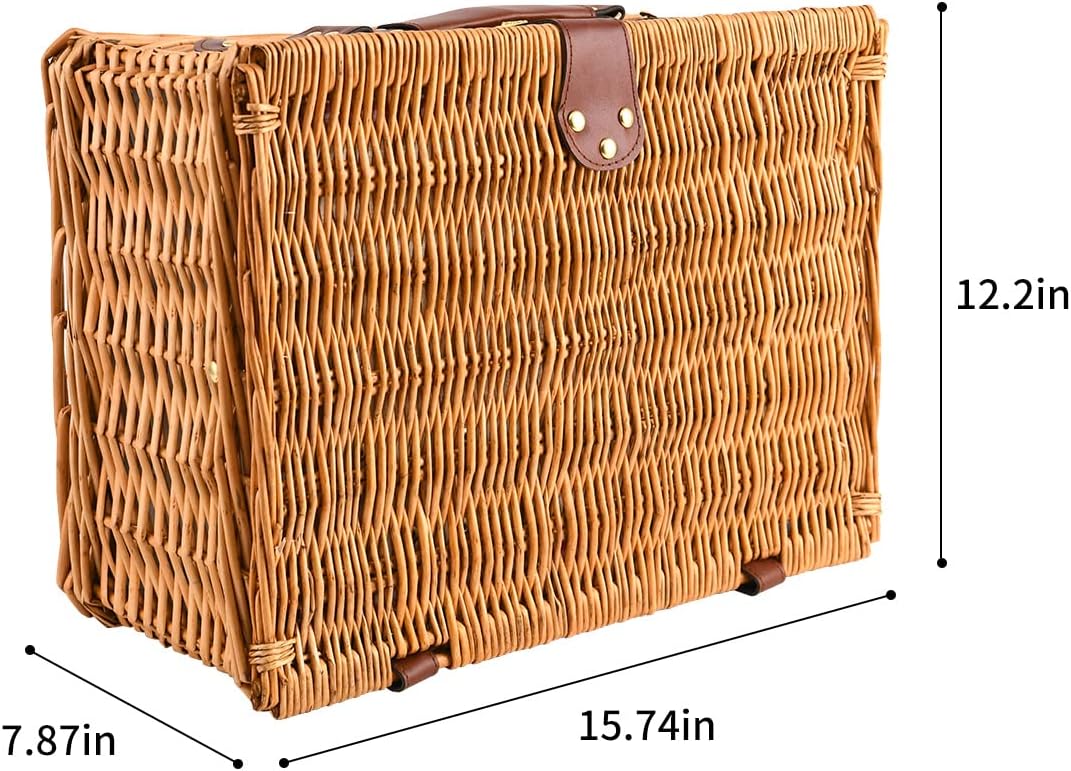 EIRONA Willow Hamper Picknickkorb für 4 Personen mit isoliertem Kühlfach und wasserdichter Decke, Be