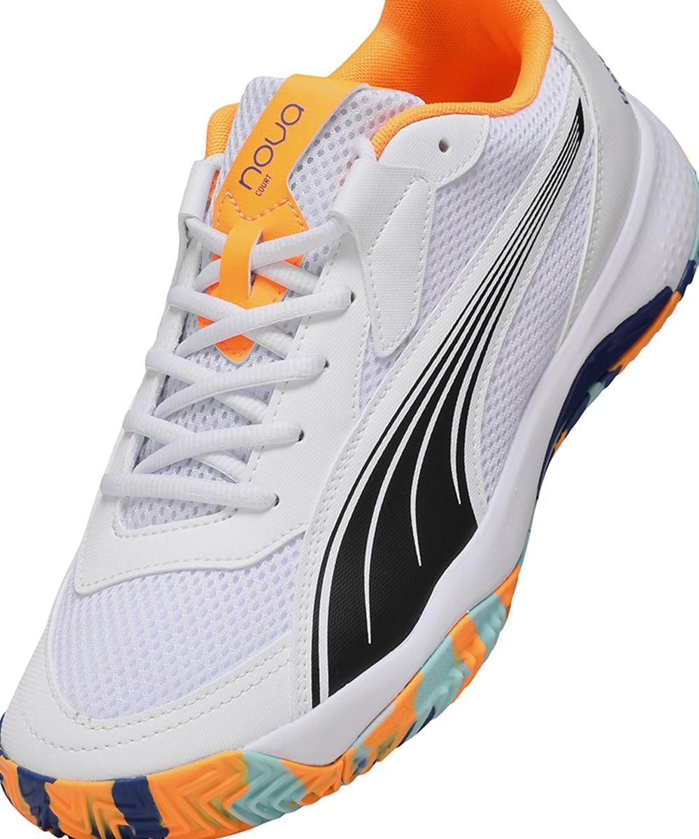 Puma Unisex Nova CourtTennis Shoe 37.5 EU Puma White Puma Black Vivid Blue Heat Fire, 37.5 EU Puma W